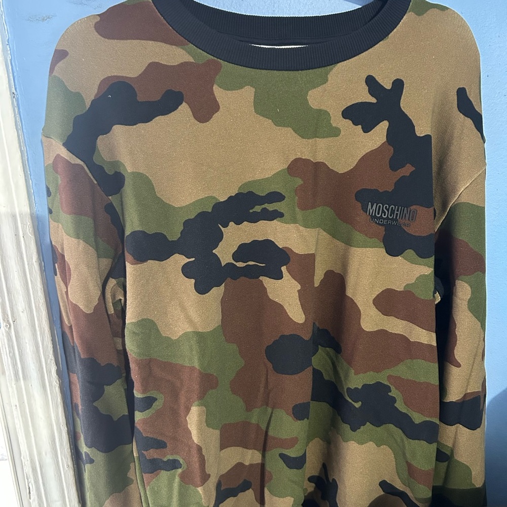 Moschino Green and Brown Camouflage Top